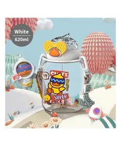 SCHOOLISH Large-capacity Plastic Water BOTTLE With Straw Duck Space Bottle Sport Water Mug 620 ml Heat-resistant And Leak-proof Colour May Vary