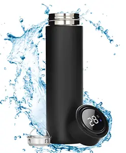 Paper Moon Double Wall Stainless Steel Vacuum Insulated Temperature Water Bottle with LCD Smart Display Black - 500 ml