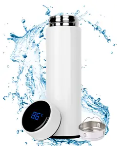 Paper Moon Double Wall Stainless Steel Vacuum Insulated Temperature Water Bottle with LCD Smart Display White - 500 ml