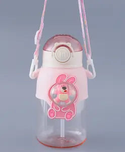 Fab N Funky Sipper Bottle with Strap & Bear Applique Pink- 650 ml