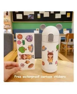 SCHOOLISH Cute Stainless Steel Thermos Mouse Ear Hot Water Bottle With Sticker Fashion Drinkware Kettle Pack Of 1 - 320 ml (Color May Vary)