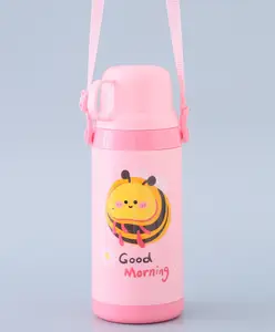 Fab N Funky Honey Bee Print Flask with Strap Pink - 400 ml