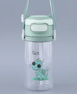 Fab N Funky Sipper Water Bottle with Strap Kitty Print Green - 550 ml