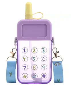 SCHOOLISH Phone Shape Water Bottle with Straw for Women Sling Belt for Schooling Travel Hiking and Outdoor Activity - PACK OF 1 - COLOR MAY VARY