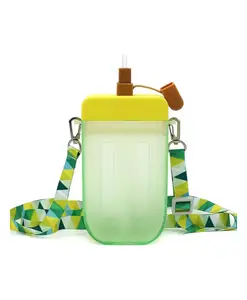 SCHOOLISH CANDY Shape Plastic Water Bottle Travel Friendly Leak-Proof Drinking Bottle with Adjustable Shoulder SCHOOLISH, Strap with Straw - Pack of 1 - COLOR MAY VARY