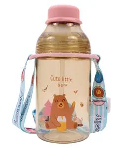 Toyshine No Lift Kids Tritan Water Bottle With Straw Spill Proof Cap Closure BPA Free Water Bottle for Kids School Featuring Adjustable Strap Galace Children's Drinkware - 350 ml Beige