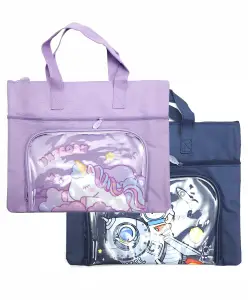 Crackles Cute School File Folder Document Bag Student Canvas Tuition Bag for Boys Girls Notebook Tote Bag Cute Cartoon Folder Stationery for Kids and Printm -Pack of 1