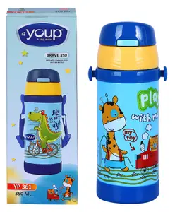 YOUP Stainless Steel Blue Color Giraffe Theme Kids Insulated Sipper Bottle With Strap BRAVE -350 ml