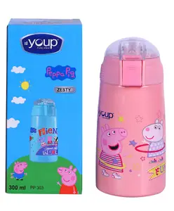 YOUP Stainless Steel Pink Color Peppa Pig Theme Kids Insulated Double Wall Sipper Bottle ZESTY- 300 ml