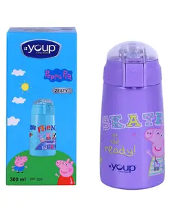 YOUP Stainless Steel Purple Color Peppa Pig Theme Kids Insulated Double Wall Sipper Bottle ZESTY- 300 ml
