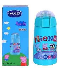 YOUP Stainless Steel Sky Blue Color Peppa Pig Theme Kids Insulated Double Wall Sipper Bottle ZESTY- 300 ml