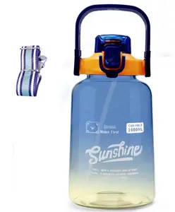 FunBlast Large Capacity Water Bottle with Handle and Straw Blue