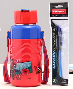 Cello Puro Steel X Debby Water Bottle with Pen Spiderman Print - 400 ml (Color may vary)