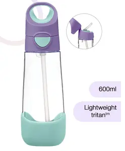 b.box Large Size Straw Top Water Bottle for kids - Spill Proof & Easy to Carry 600ML - Lilac Pop Purple