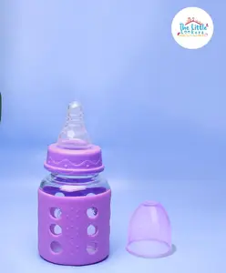 The Little Lookers High Borosilicate Glass Feeding Bottle for Baby/Feeder for Newborn | Super Soft Flow Control & Anti Colic Nipple for Infants/Toddlers - Purple (60ml)