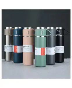 YAMAMA Stainless Steel Thermo Vacuum Insulated Bottle with 3 Cups for Hot And Cold Drinks Portable Water Flask Vacuum Flask Set with Cups (500 ml - Color May Vary)