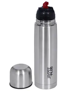 Jaypee Plus Max Vacuum Insulated Stainless Steel Hot & Cold Water Bottle with Bag-BIS Certified, 500ml, Silver, Fliptop Cap, Rust & Leak Proof