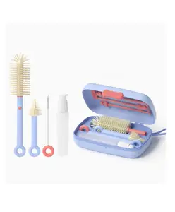 Fab N Funky Multipurpose Bottle & Nipple Cleaning Brush Set Along With Bottle Drying Rack - Blue