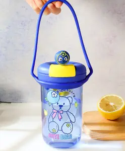 SCHOOLISH Drinking Bottle with Straw Juice Stirring Cup Cartoon Cute Plastic 450 ml Water Bottle - PACK OF 1 - COLOR MAY VARY