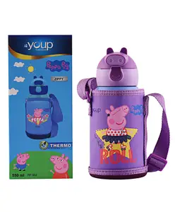 YOUP Stainless Steel Purple Blue Color Peppa Pig Kids Insulated Double Wall Sipper Bottle Zippy - 550 ml