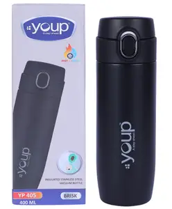 YOUP Thermosteel Insulated Double Wall Black Color Water Bottle BRISK - 400 ml