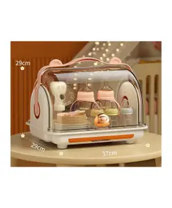 Fab N Funky Bottle Drying Rack with Transparent Flap & Handle - White & Orange