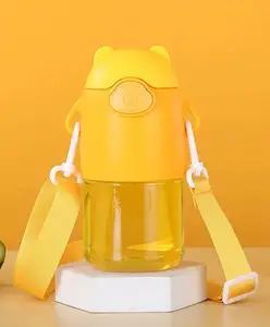 SCHOOLISH 600ML Reusable Leak-Proof Plastic Water Bottles Kids Water Bottle for School Girls Boys with Straw & Strap PACK OF 1 COLOR MAY VARY- 600 ml