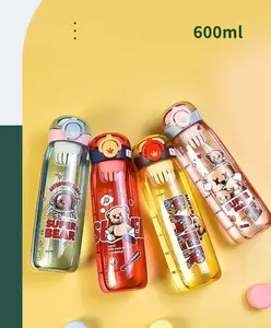 YYAMAMA Cute And Colorful Bear Printed Water Bottle with Fruit Infuser BPA-Free for Kids And Adults 600 ml Color May Vary