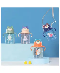 SCHOOLISH Baby Cartoon Safe Travel Clear Plastic Tumbler Children Drink Bottle Reusable Plastic Cup With Lid And Straw - PACK OF 1 - COLOR MAY VARY