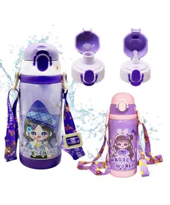 FunBlast Princess Theme Hot & Cold Water Bottle with Dual Cap Random Print - 450 ml