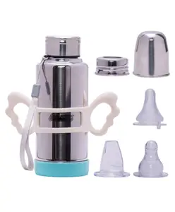 Adore Ideal Flow 3 Stage Multipurpose Double Wall Insulated Thermos Baby Feeding Bottle Set with Silicon Handle & Base -300ml