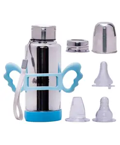 Adore Ideal Flow 3 Stage Multipurpose Double Wall Insulated Thermos Baby Feeding Bottle Set with Silicon Handle & Base -300ml