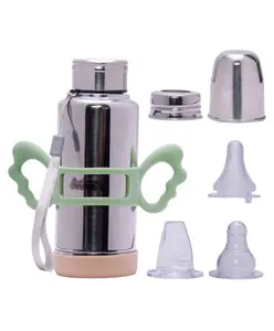 Adore Ideal Flow 3 Stage Multipurpose Double Wall Insulated Thermos Baby Feeding Bottle Set with Silicon Handle & Base -300ml