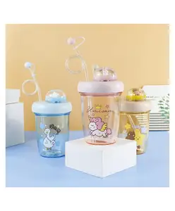 Elecart Drinking Spinning Cup with Straw & Lid Sipper Cup for Toddlers - 390 ml (Color May Vary)