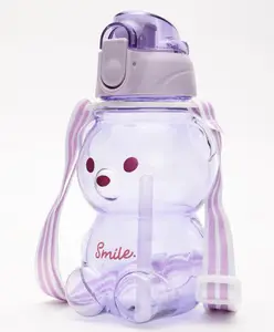 Paper Moon Kids Bear Shape Leak-proof Push Lock Water Bottle with in-built Straw and Strap 1000ml Capacity for School - Color May Vary