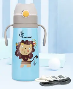R for Rabbit Steebo Safari Premium Stainless Steel Water Sipper for Baby, Spill Proof BPA Free Soft Silicone Straw Drinking Sipper for Kids of 12+ Months (500ml, Blue Lion)