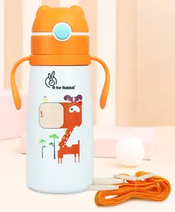 R for Rabbit Steebo Safari Premium Stainless Steel Water Sipper With Giraffe Print Orange - 500 ml