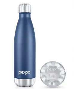 PEXPO Electro 24 Hrs Hot & Cold ISI Certified Flask | Stainless Steel Water Bottle - 500ml Denim Blue | Thermoflask | Office Bottle | Workout | Travelling | Home | Adults & Kids