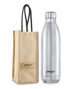 PEXPO Electro 24 Hrs Hot & Cold ISI Certified with Jute Bag | Stainless Steel Water Bottle - 1800ml Silver | Thermoflask | Office Bottle | Workout | Travelling | Home