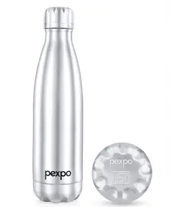PEXPO Electro 24 Hrs Hot & Cold ISI Certified Flask | Stainless Steel Water Bottle - 500ml Silver | Thermoflask | Office Bottle | Workout | Travelling | Home | Adults & Kids