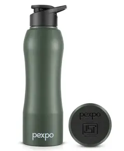 Pexpo Bistro Stainless Steel Fridge Cooling/Sports Sipper Water Bottle 1 Litre, Military Green|Single Walled|Easy Grip | Home, Office, Gym, School, Yoga, Trekking, Men, Women & Kids