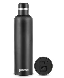 Pexpo Stainless Steel Hot and Cold Vacuum Insulated ISI Certified Flask,1000 ml, Knight Black, Set of 1, Oreo | Double Wall Flask | BPA Free | Office | School | Home | Hiking | Gym