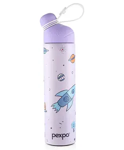 Pexpo Pico Cute Sipper|Hot & Cold 500ml Stainless Steel Water Bottle for Kids & Adults| Rocket UV Printed Design with Silicone Strap| Vacuum Insulated|Leak Proof & BPA Free|School, Picnic, Travel