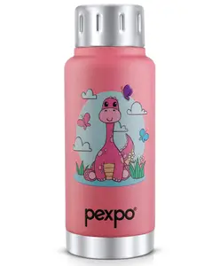 Pexpo Cameo Hot & Cold 300ml Cute Stainless Steel Water Bottle| Dinosaur | Vacuum Insulated | Leak Proof & Bpa Free | Screw Cap | Kids Water Bottle For Boys and Girls for School & Travelling