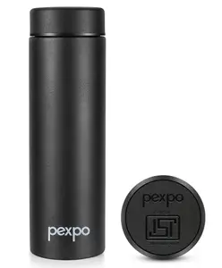 Pexpo Titanium Hot & Cold Wide Mouth Flask | Vacuum Insulated Water Bottle 500ml Knight Black | Thermoflask | Office Bottle | Rust Proof | Leak Proof | Tea | Coffee | Juice