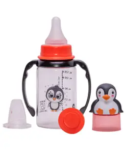 Adore FREAK! Character Hood 3 Stage Glass Feeding Bottle with Twin Handle- 125ml- Penguin