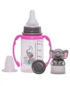 Adore FREAK! Character Hood 3 Stage Glass Feeding Bottle with Twin Handle- 125ml- Elephant