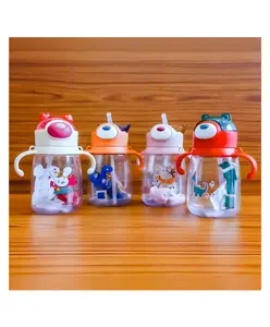 Elecart BPA Free Water Bottle Sipper for Kids with Straw Handle & Adjustable Strap Tumbler - 450 ml (Color May Vary)