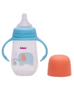 Adore Nok Nok Wide Neck Feeding Bottle With First ever Dual Anti-colic System and Twin Handle- 250ml Blue Elephant