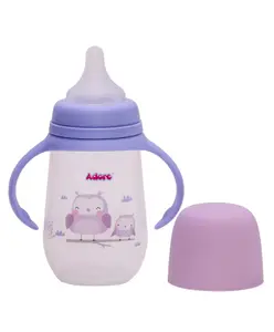 Adore Nok Nok Wide Neck Feeding Bottle With First ever Dual Anti-colic System and Twin Handle- 250ml Purple Owl